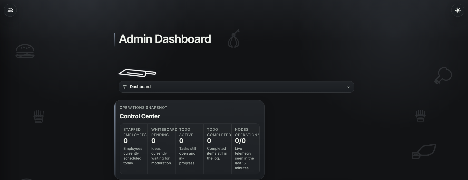 Admin dashboard with operations controls