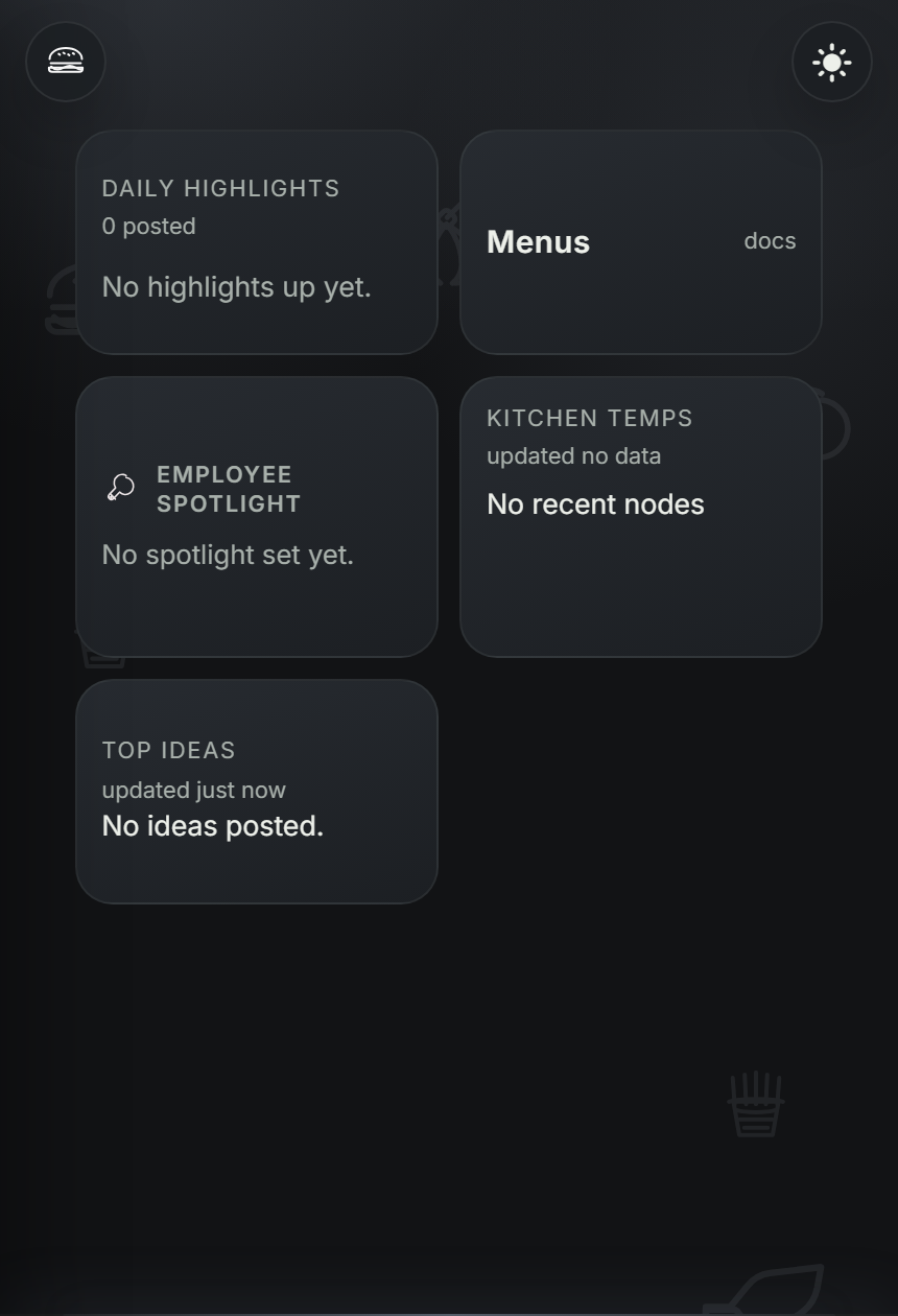 Live employee homepage with shift and announcements