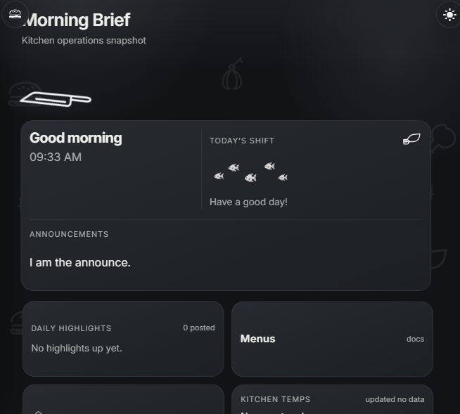 Homepage with morning brief and shift block