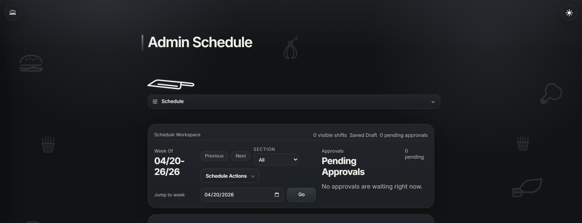Scheduling builder interface with role and shift controls